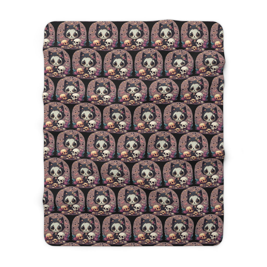 Kawaii Skull Cat Throw Blanket — Creepy Cute Gothic Home Decor