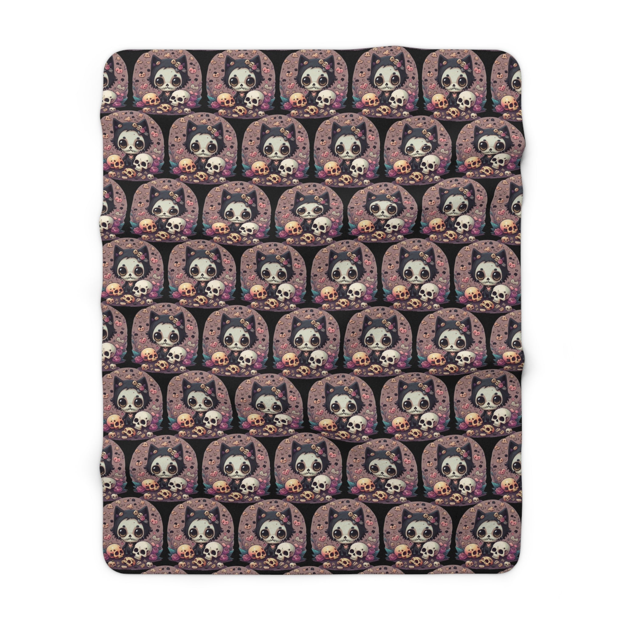 Kawaii Skull Cat Throw Blanket — Creepy Cute Gothic Home Decor