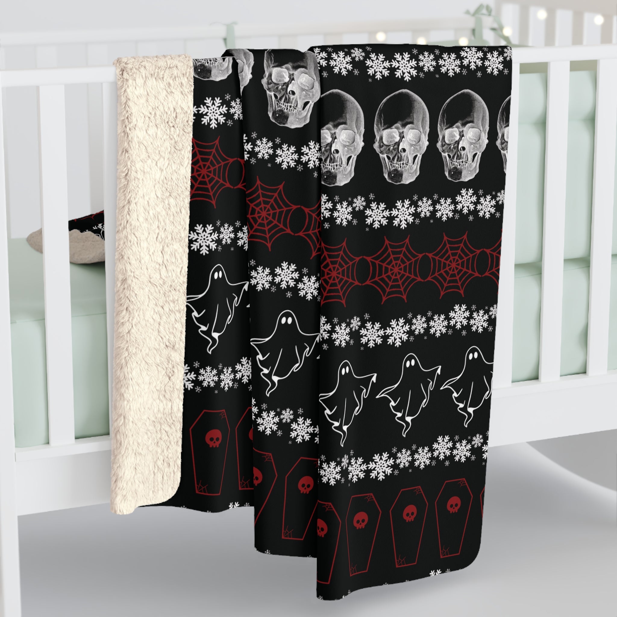 Merry Creepmas Print Throw Blanket — Gothic Holiday Home Decor