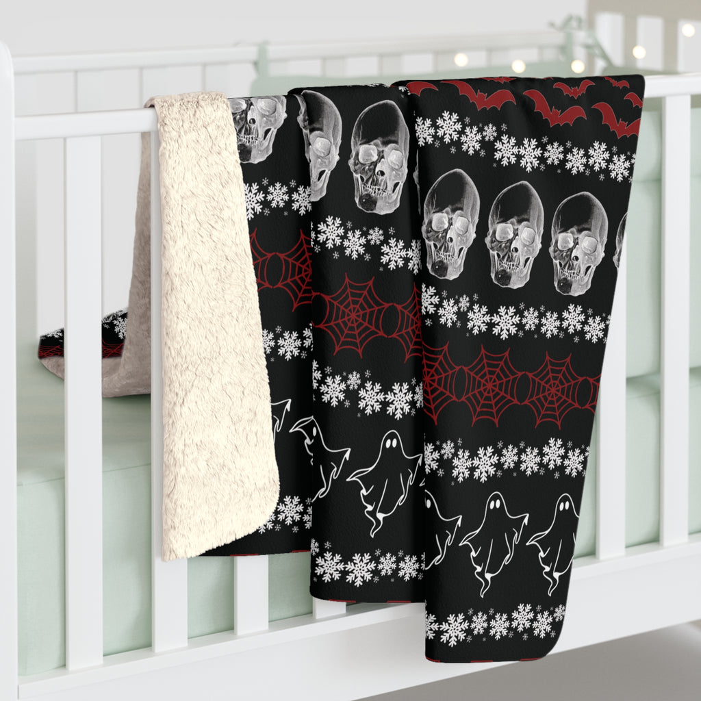 Merry Creepmas Print Throw Blanket — Gothic Holiday Home Decor