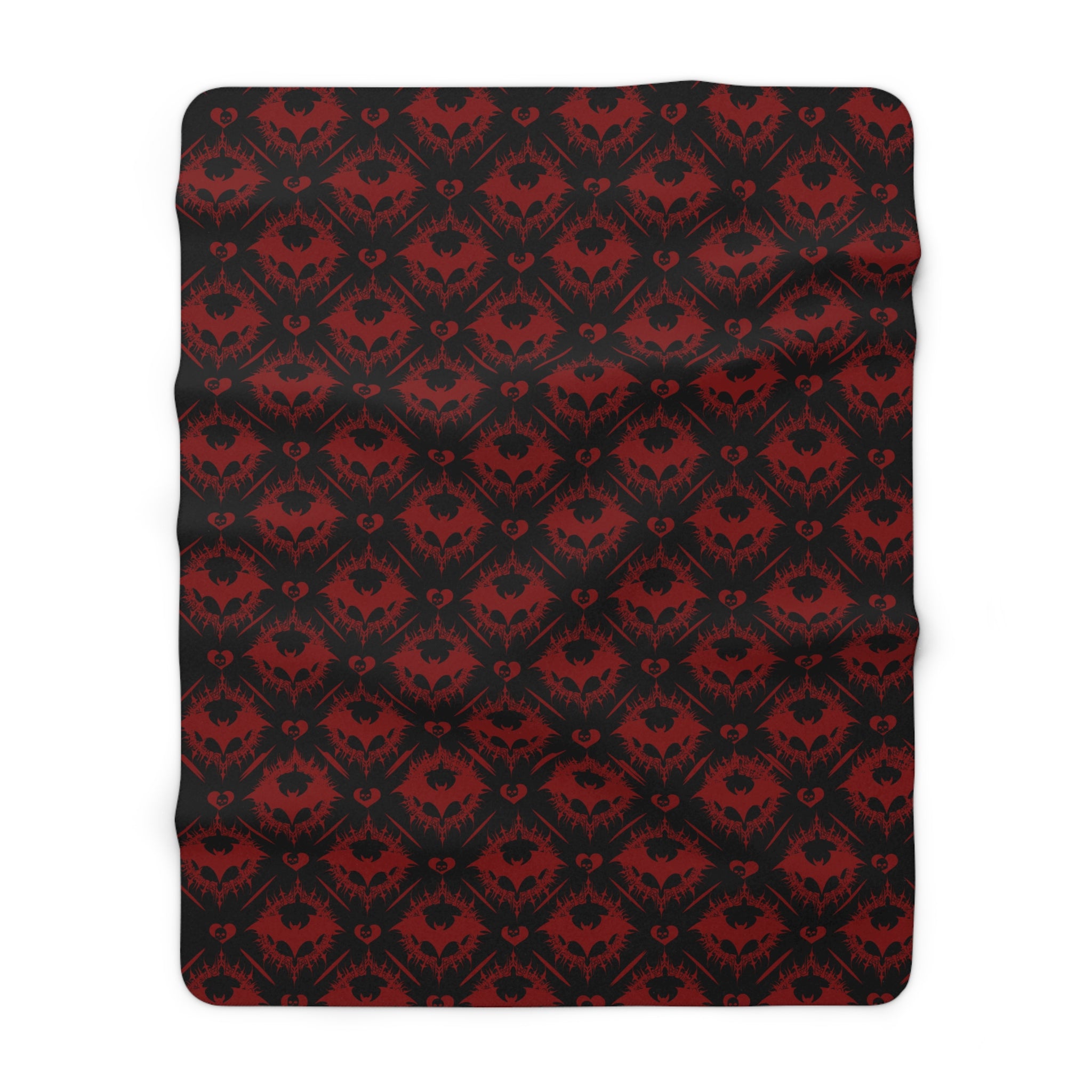 Gothic Bat & Skull Heart Throw Blanket — Dark Romance Home Decor