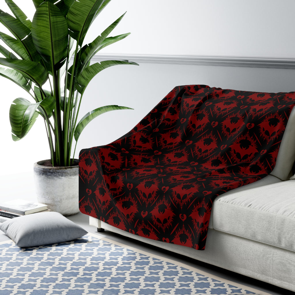 Gothic Bat & Skull Heart Throw Blanket — Dark Romance Home Decor