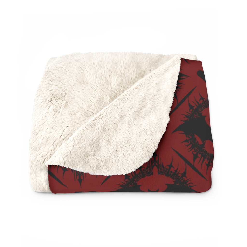 Gothic Bat & Skull Heart Throw Blanket — Crimson Red Colorway