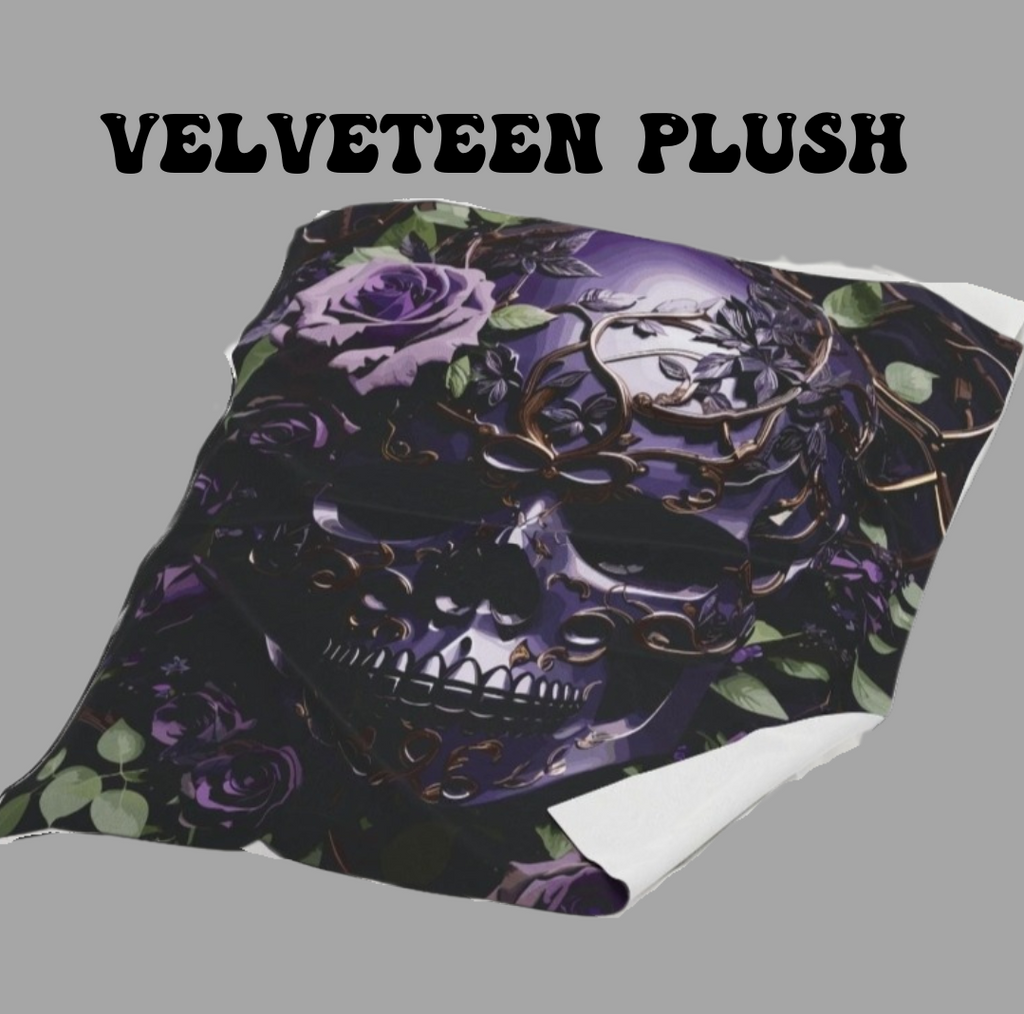 Gothic Black & Purple Botanical Skull Throw Blanket — Dark Floral Home Decor