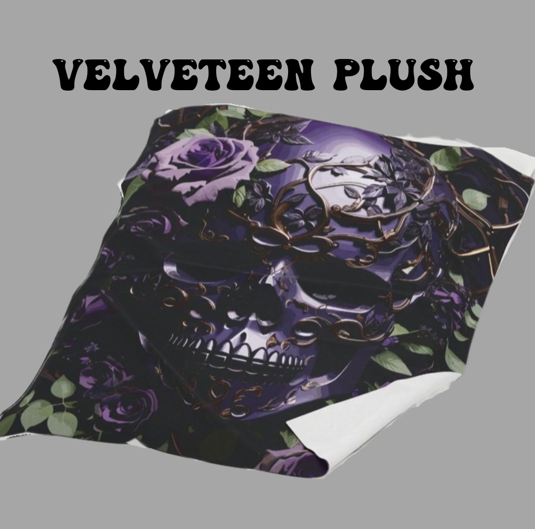 Gothic Black & Purple Botanical Skull Throw Blanket — Dark Floral Home Decor