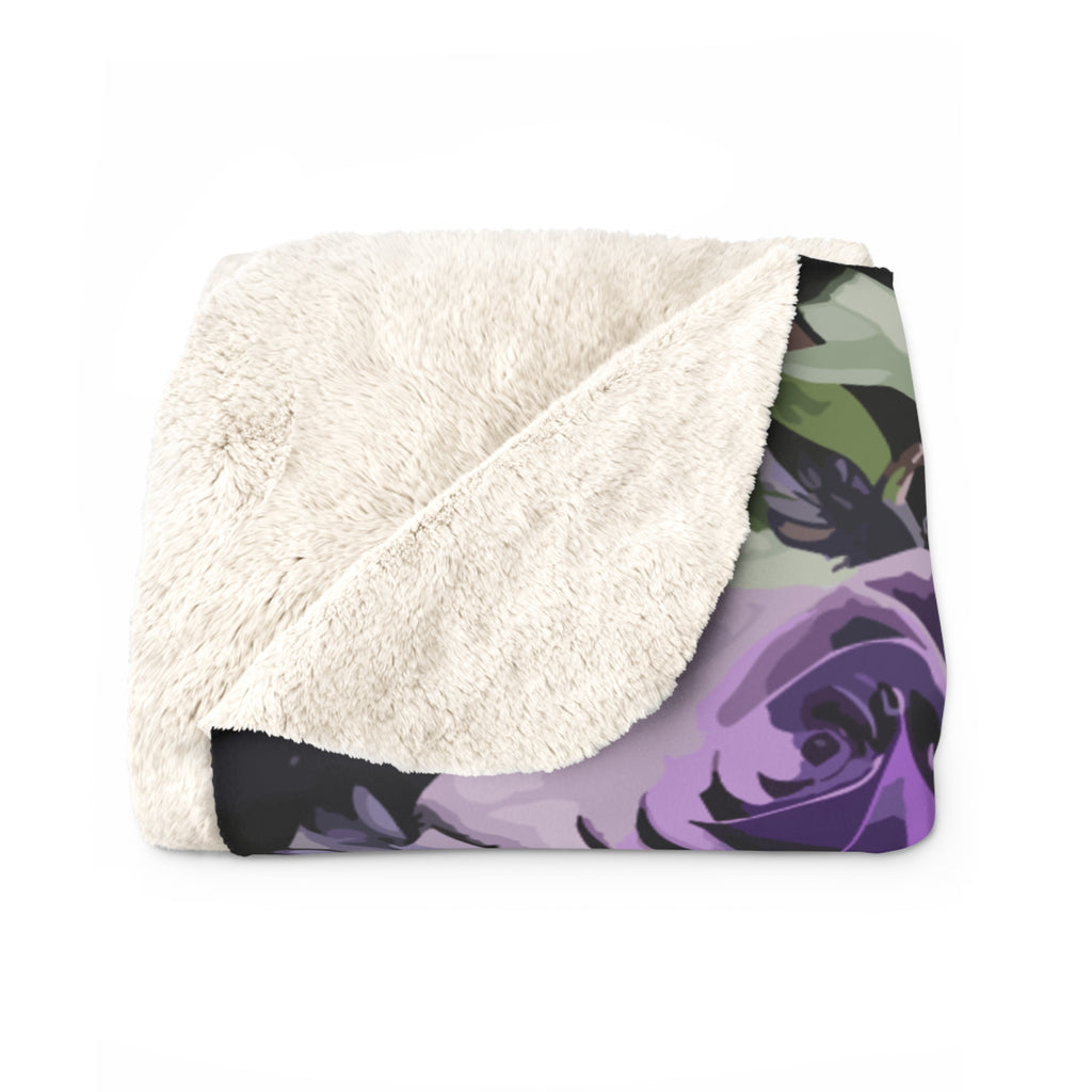 Gothic Black & Purple Botanical Skull Throw Blanket — Dark Floral Home Decor