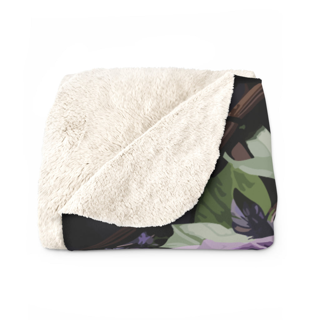 Gothic Black & Purple Botanical Skull Throw Blanket — Dark Floral Home Decor
