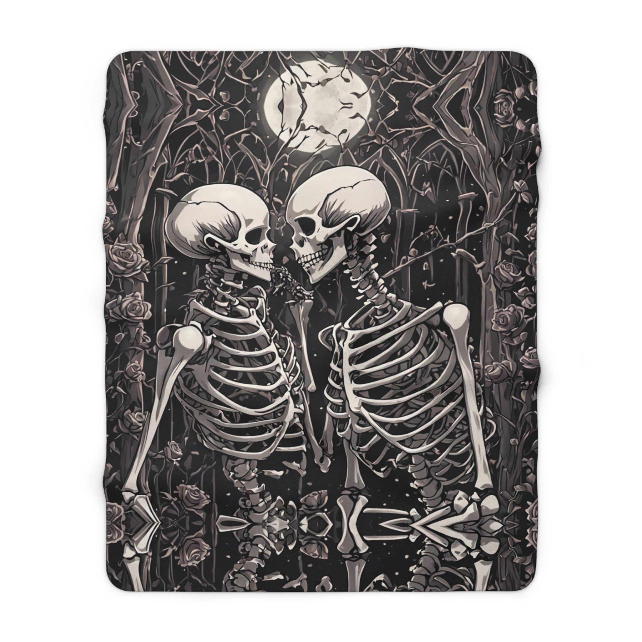 Gothic Skeletons in Love Throw Blanket — Dark Romance Valloween Decor