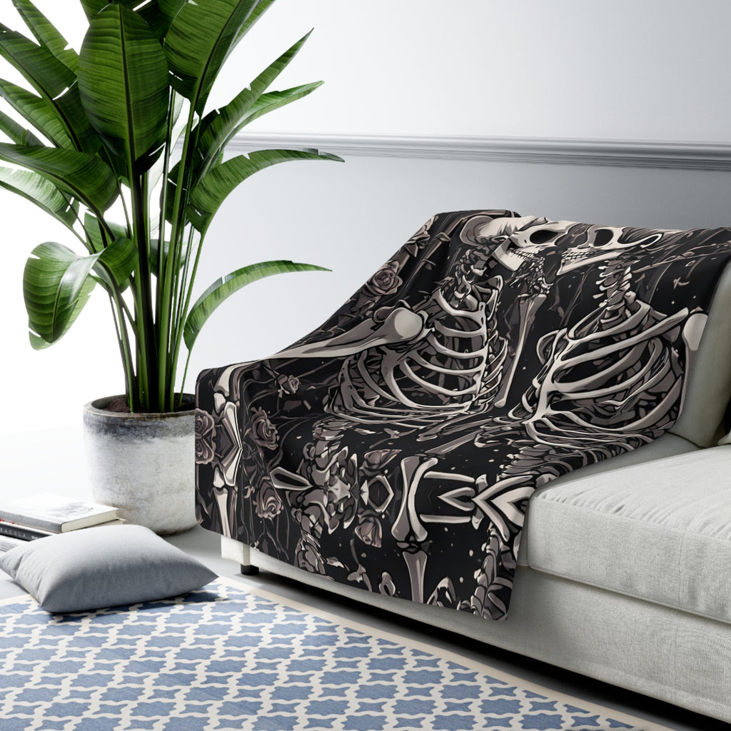 Gothic Skeletons in Love Throw Blanket — Dark Romance Valloween Decor