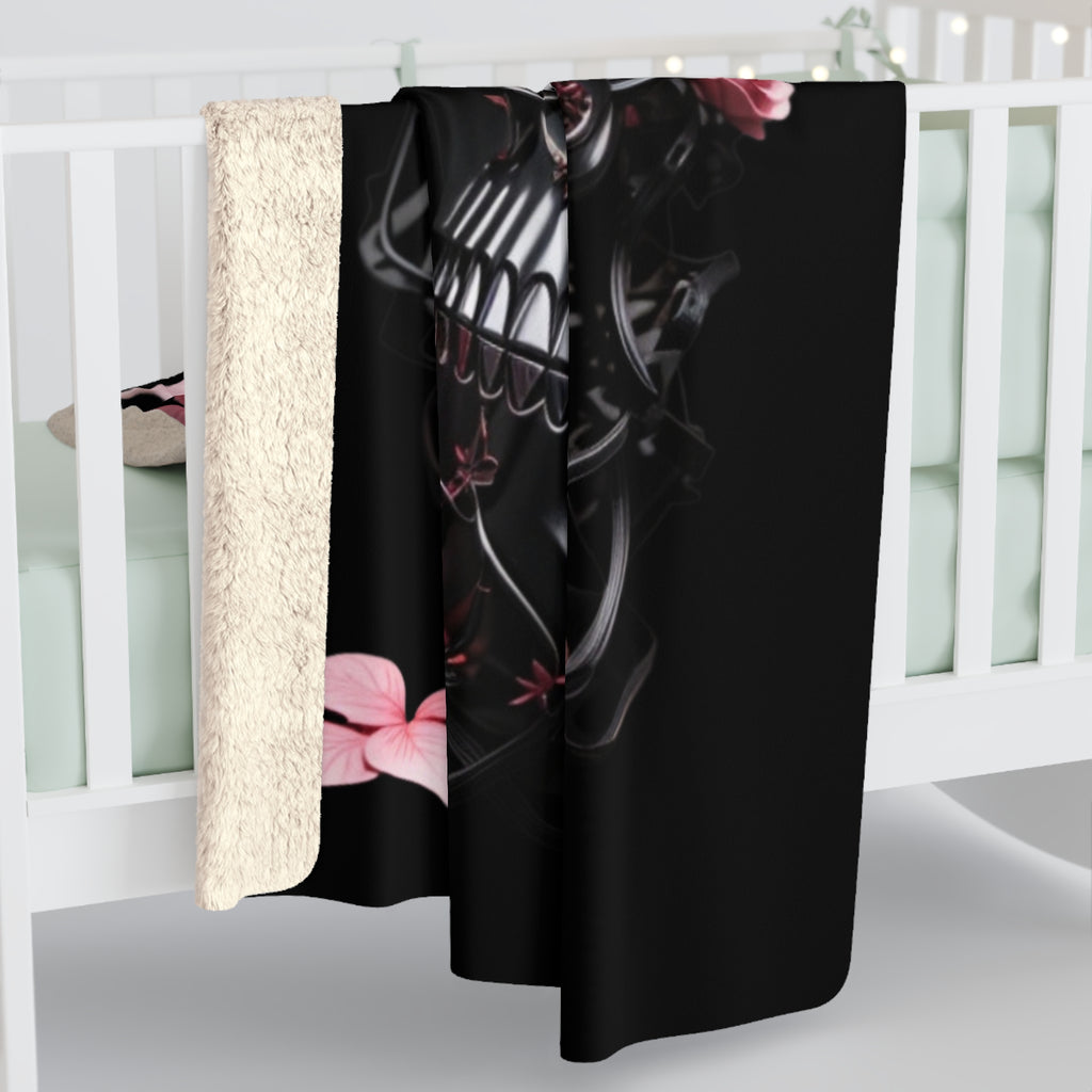 Pastel Goth Black & Pink Botanical Skull Throw Blanket — Dark Floral Home Decor