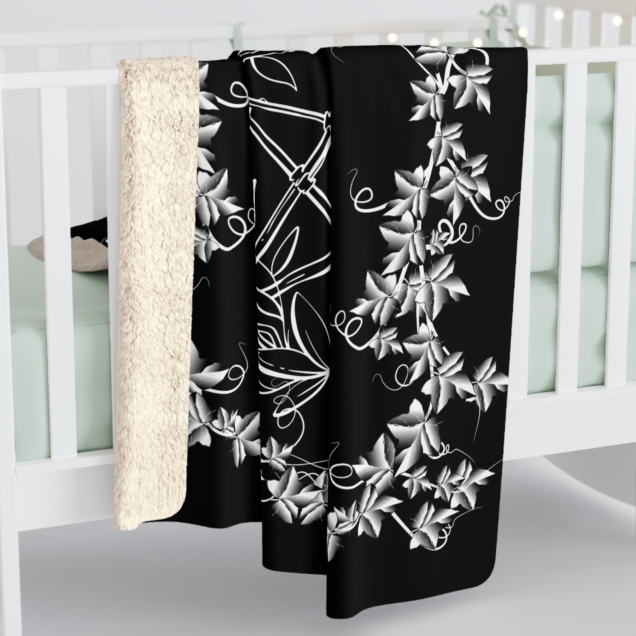 Witchy Luna Moth Pentagram Throw Blanket — Gothic Botanical Home Decor