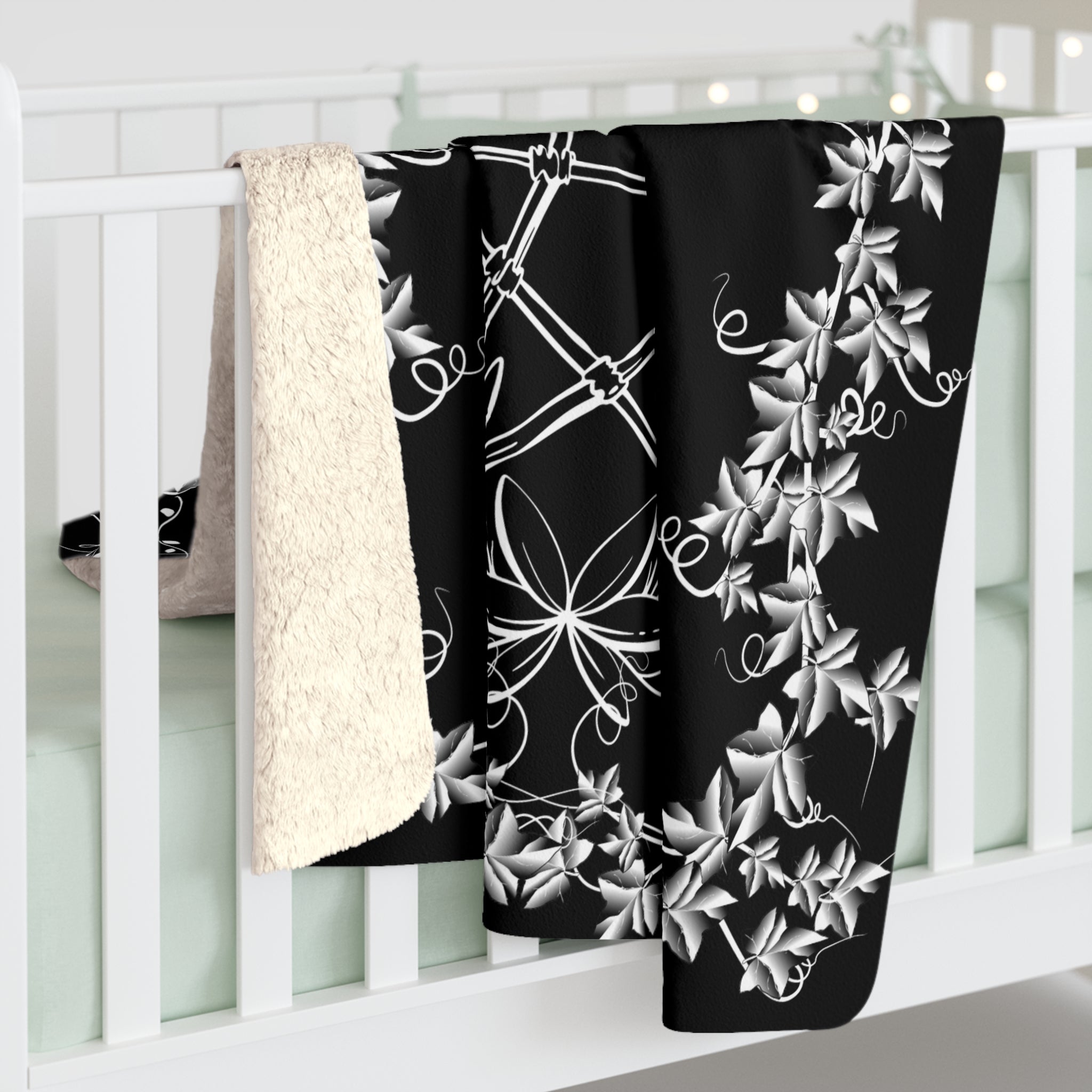 Witchy Luna Moth Pentagram Throw Blanket — Gothic Botanical Home Decor