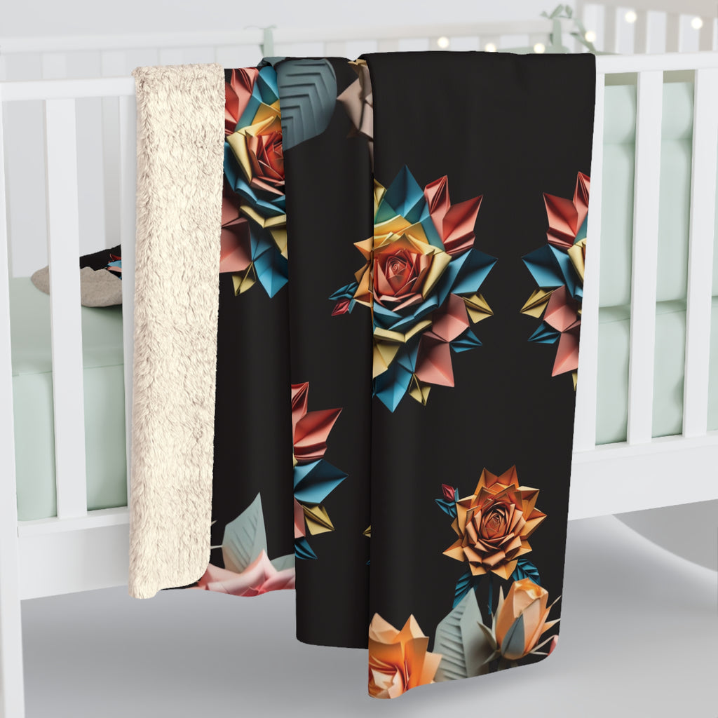 Gothic Origami Rose Throw Blanket — Dark Floral Home Decor