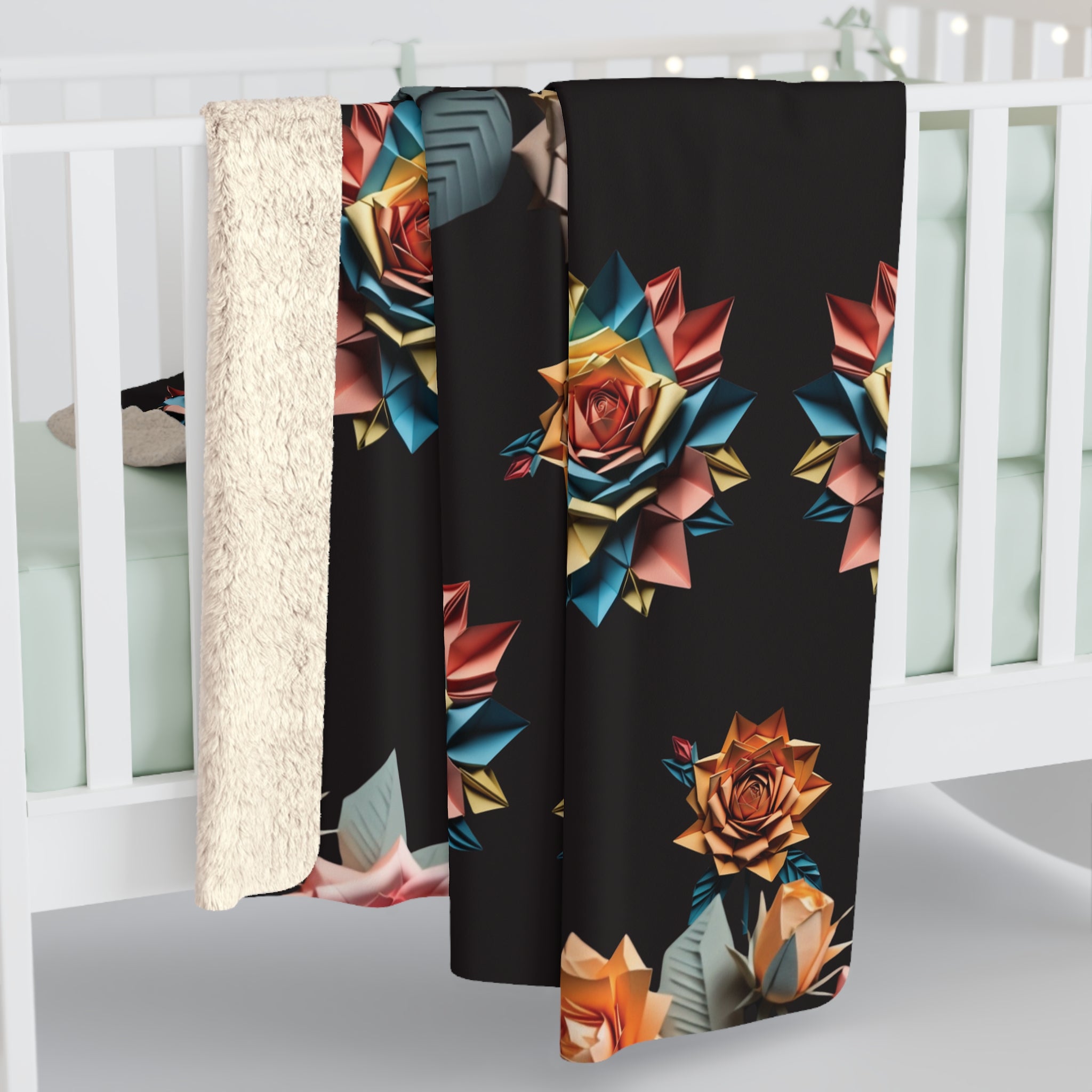 Gothic Origami Rose Throw Blanket — Dark Floral Home Decor