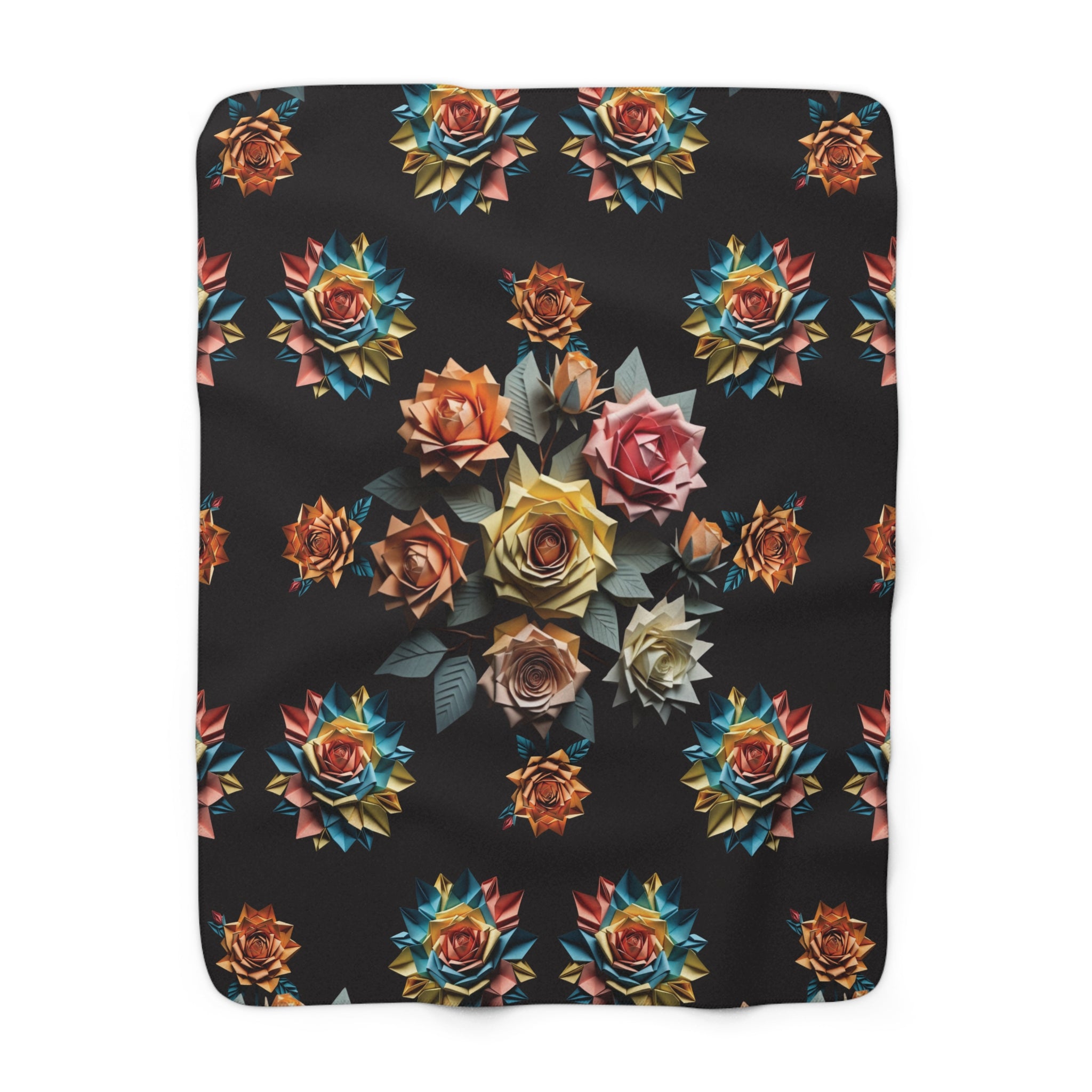 Gothic Origami Rose Throw Blanket — Dark Floral Home Decor