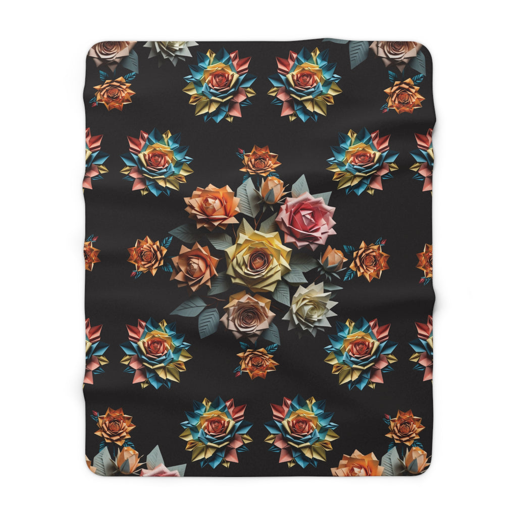 Gothic Origami Rose Throw Blanket — Dark Floral Home Decor
