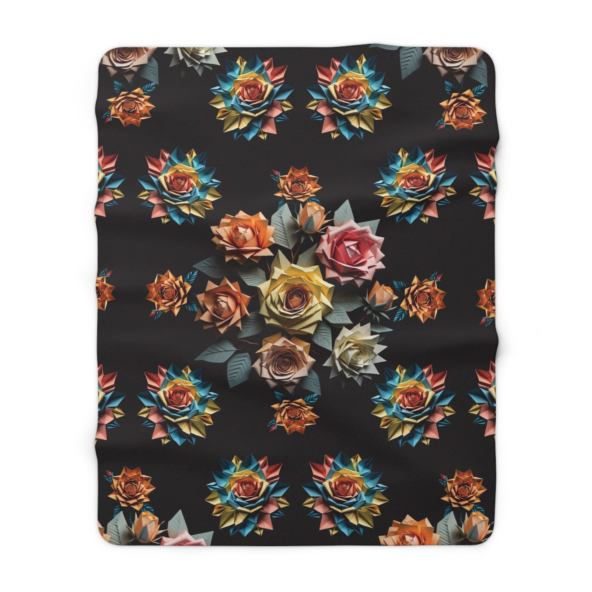 Gothic Origami Rose Throw Blanket — Dark Floral Home Decor