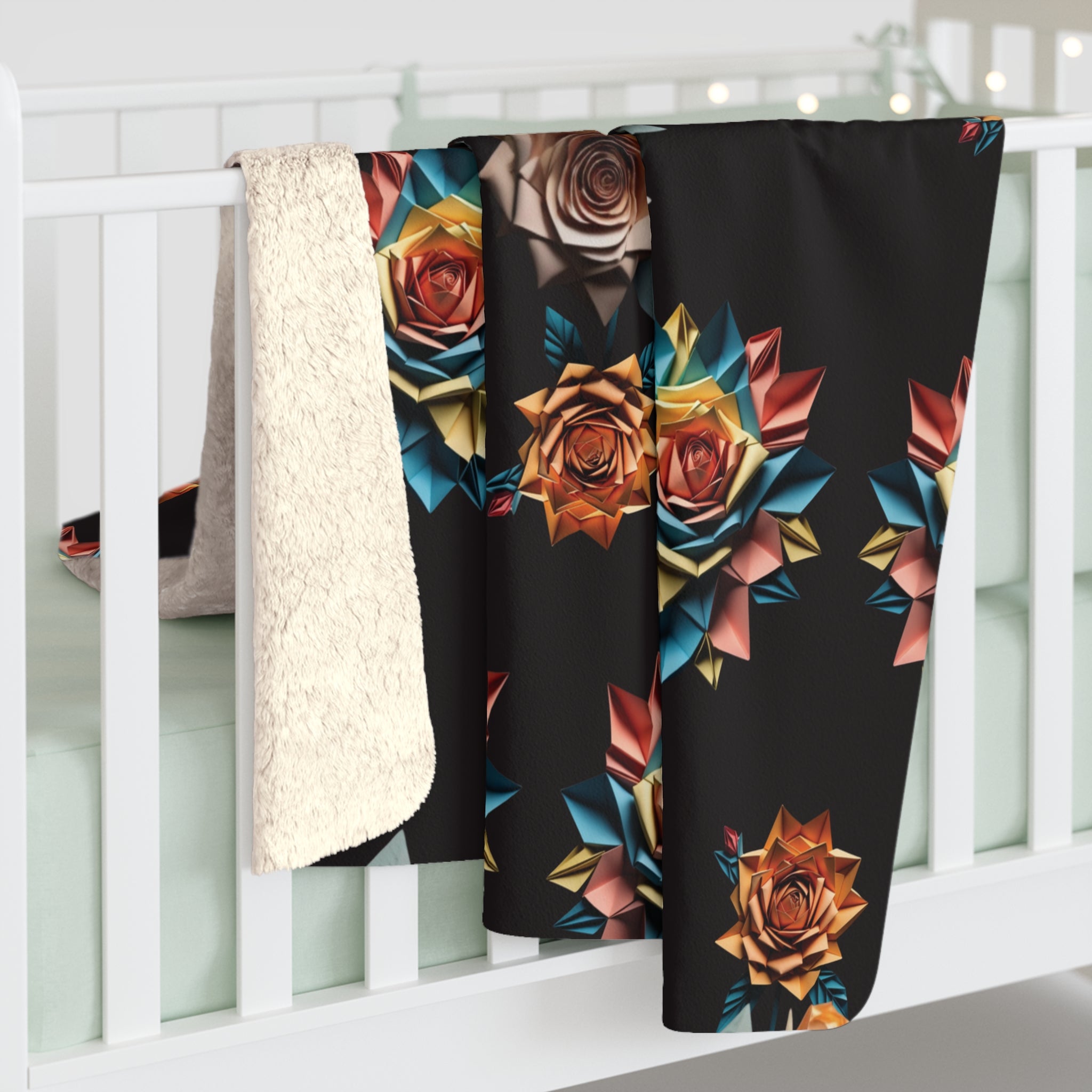 Gothic Origami Rose Throw Blanket — Dark Floral Home Decor