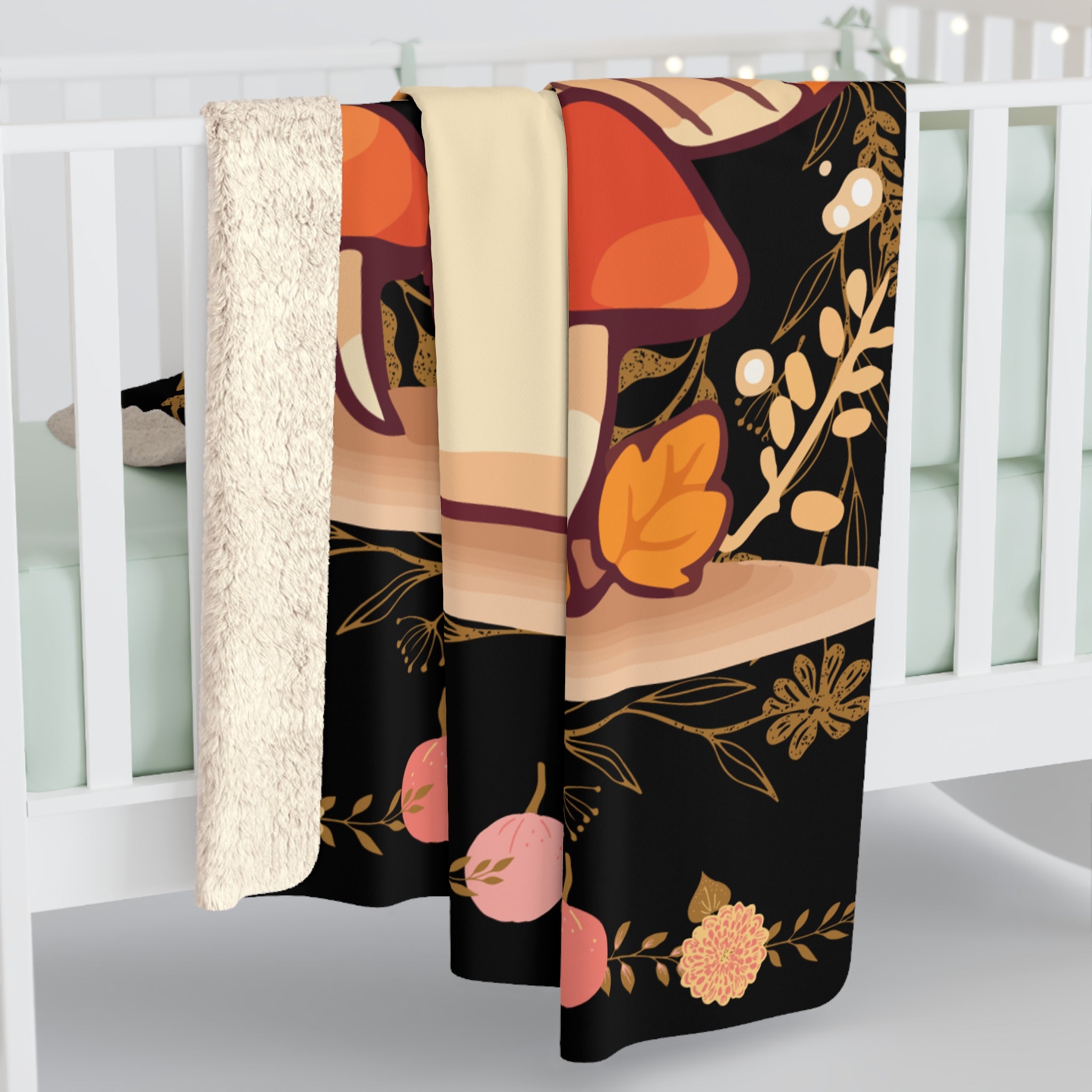 Dark Cottagecore Kawaii Mushroom Throw Blanket — Cozy Autumn Home Decor