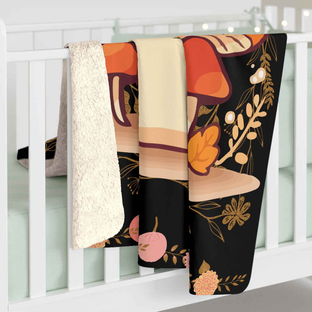 Dark Cottagecore Kawaii Mushroom Throw Blanket — Cozy Autumn Home Decor