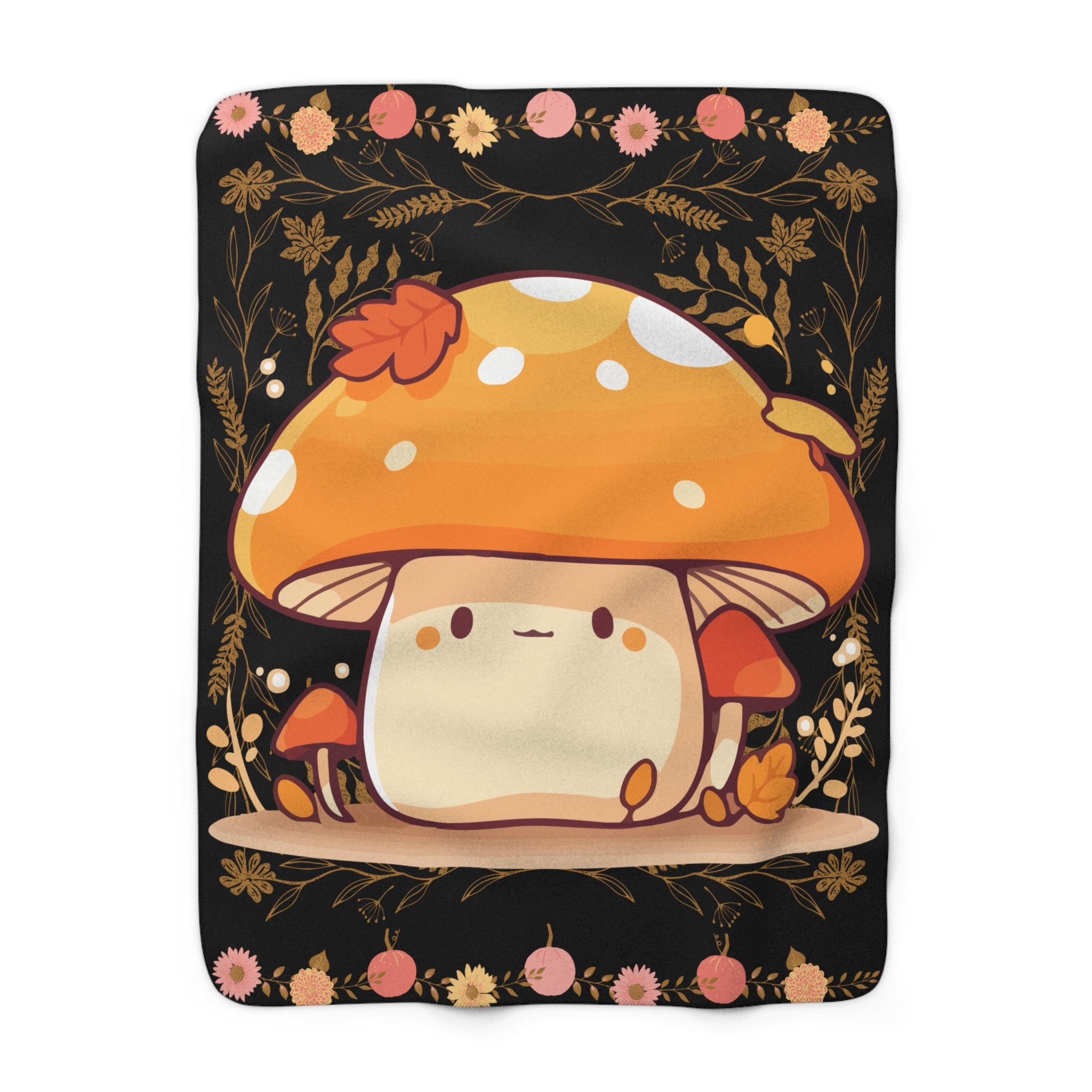 Dark Cottagecore Kawaii Mushroom Throw Blanket — Cozy Autumn Home Decor