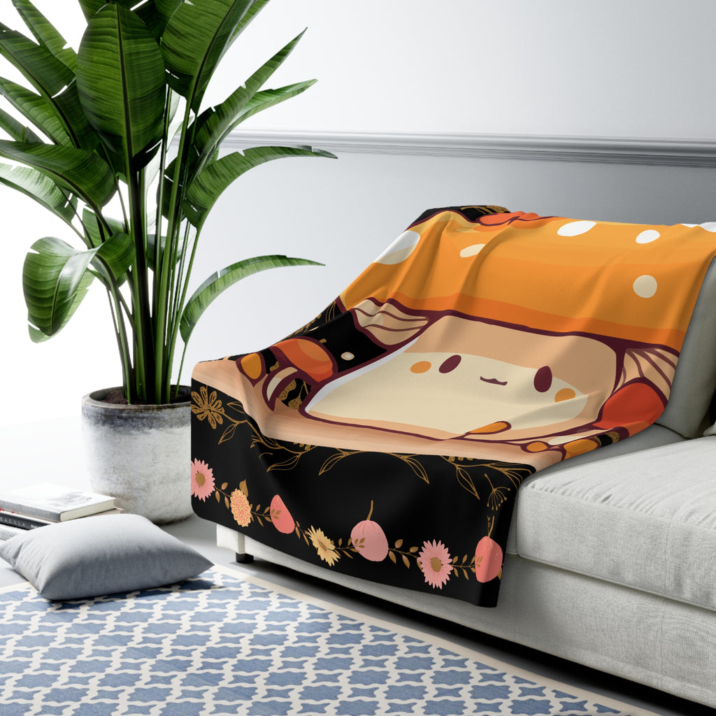 Dark Cottagecore Kawaii Mushroom Throw Blanket — Cozy Autumn Home Decor