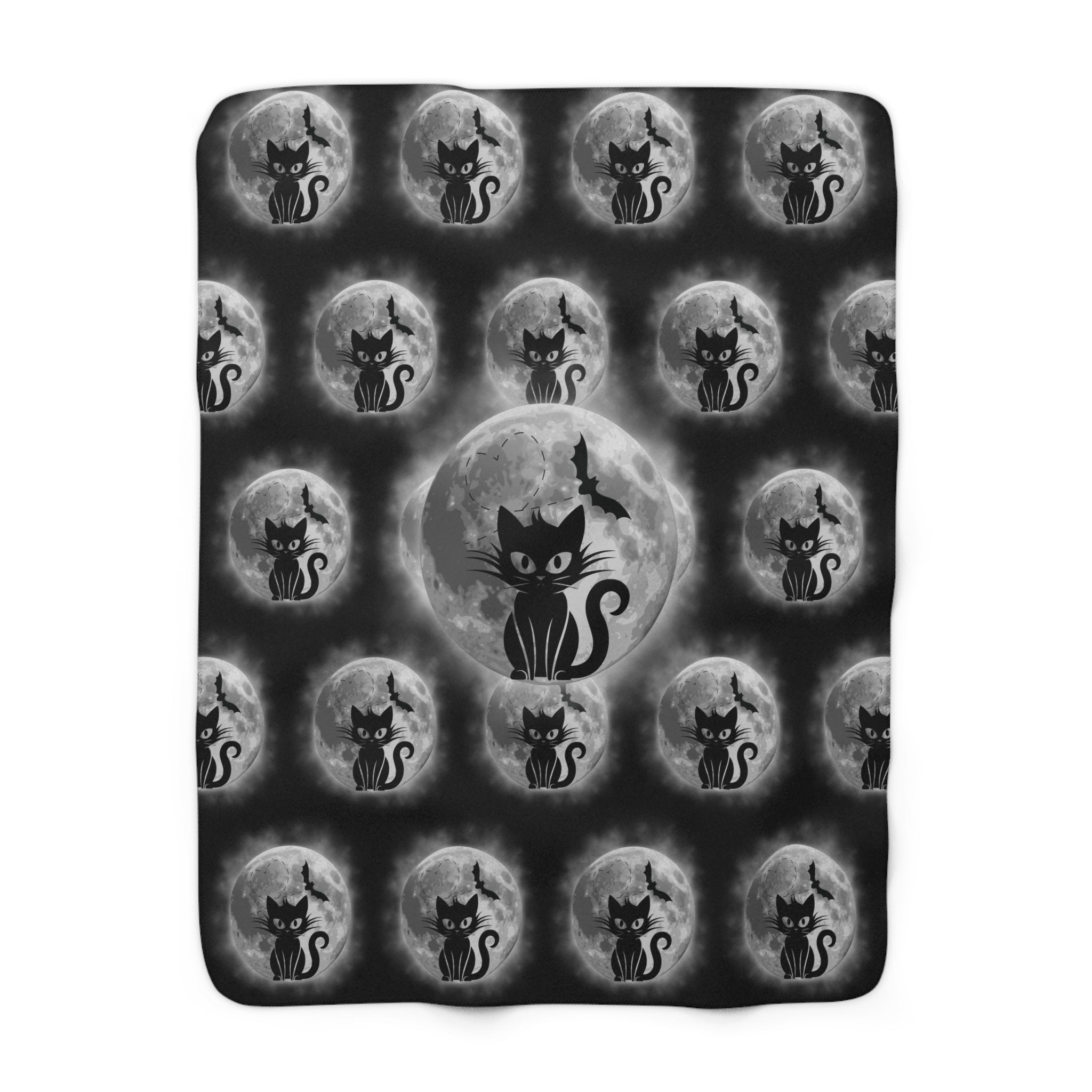 Gothic Black Cat Throw Blanket — Full Moon Bat Dark Home Decor