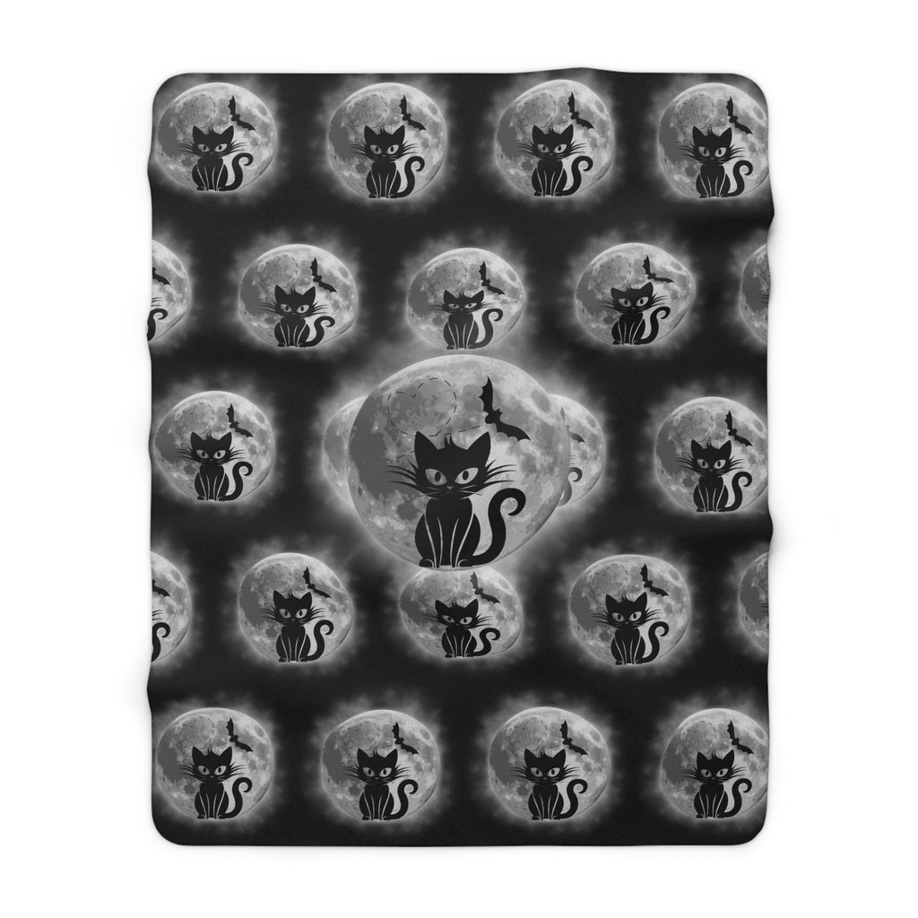Gothic Black Cat Throw Blanket — Full Moon Bat Dark Home Decor