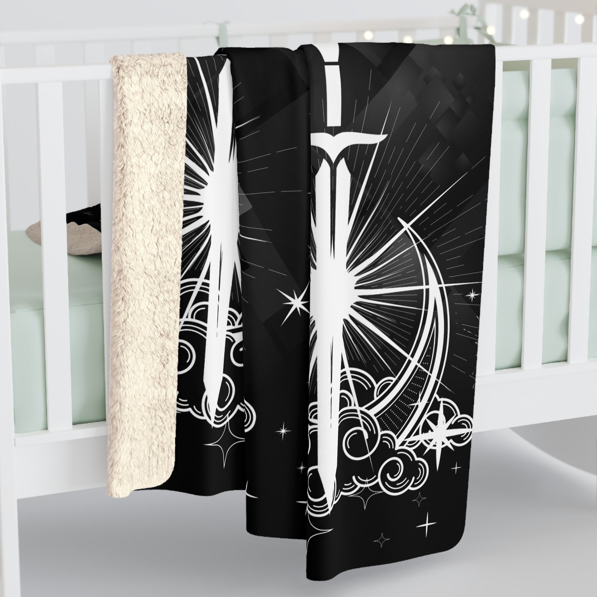 Gothic Moon Sword Blanket: Celestial Velveteen or Sherpa Throw