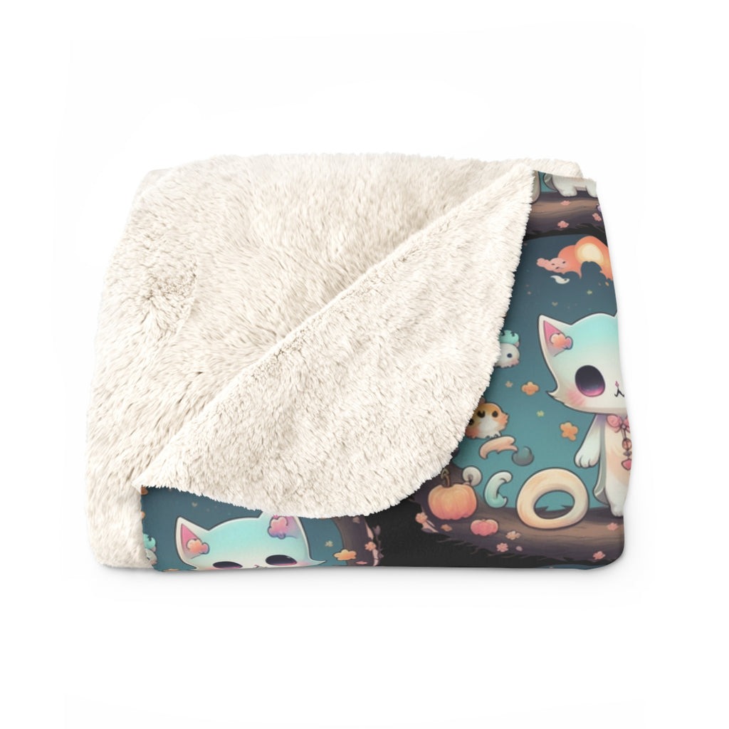 Pastel Goth Cat Throw Blanket — Creepy Cute Kawaii Dark Home Decor