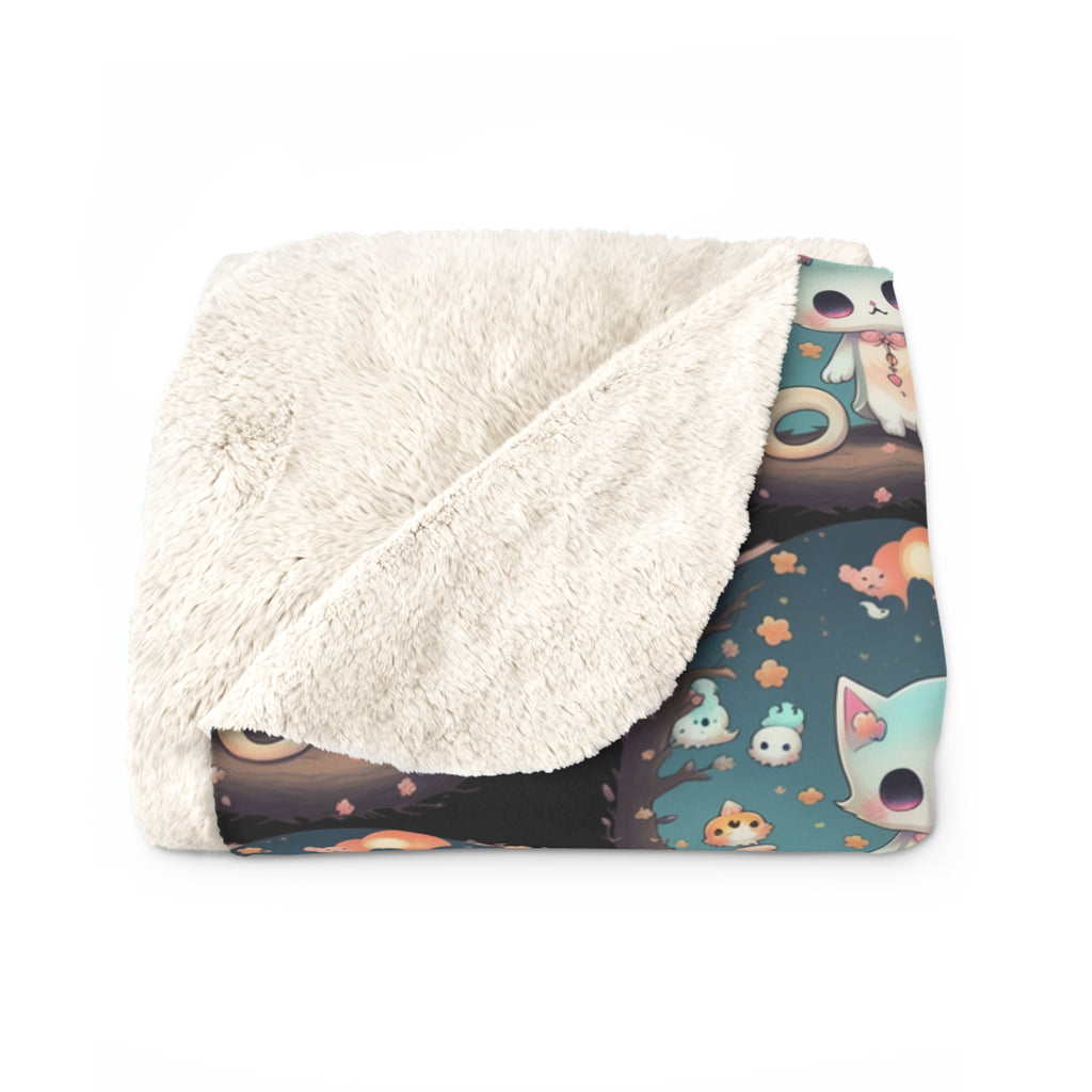 Pastel Goth Cat Throw Blanket — Creepy Cute Kawaii Dark Home Decor
