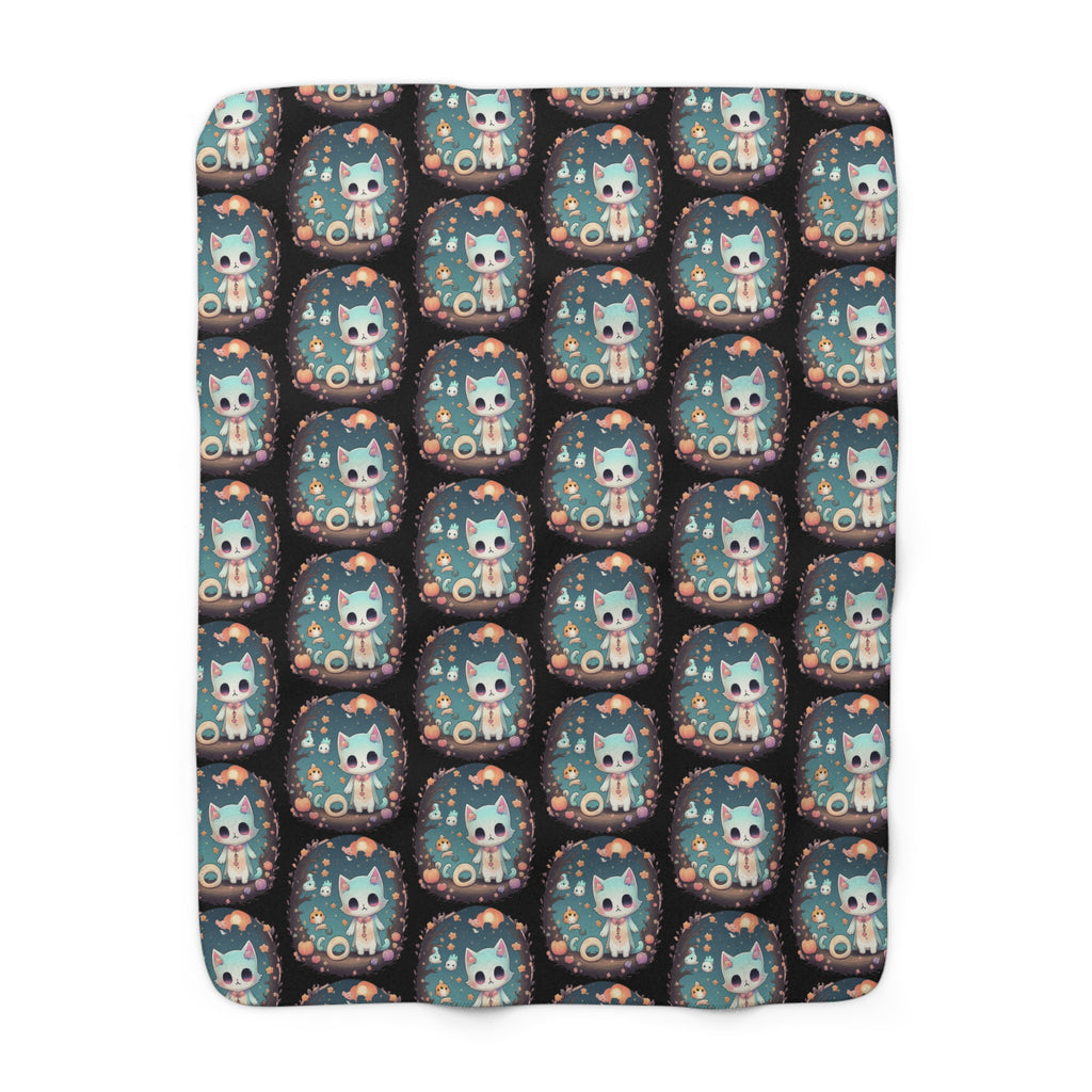 Pastel Goth Cat Throw Blanket — Creepy Cute Kawaii Dark Home Decor