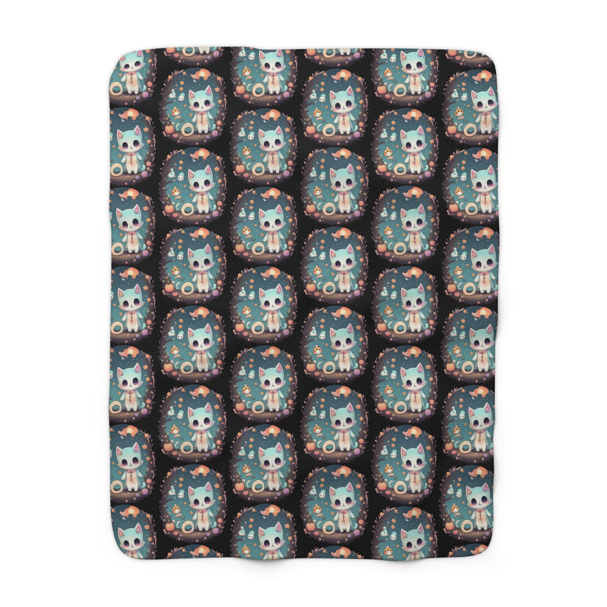 Pastel Goth Cat Throw Blanket — Creepy Cute Kawaii Dark Home Decor