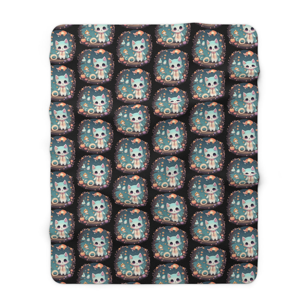 Pastel Goth Cat Throw Blanket — Creepy Cute Kawaii Dark Home Decor