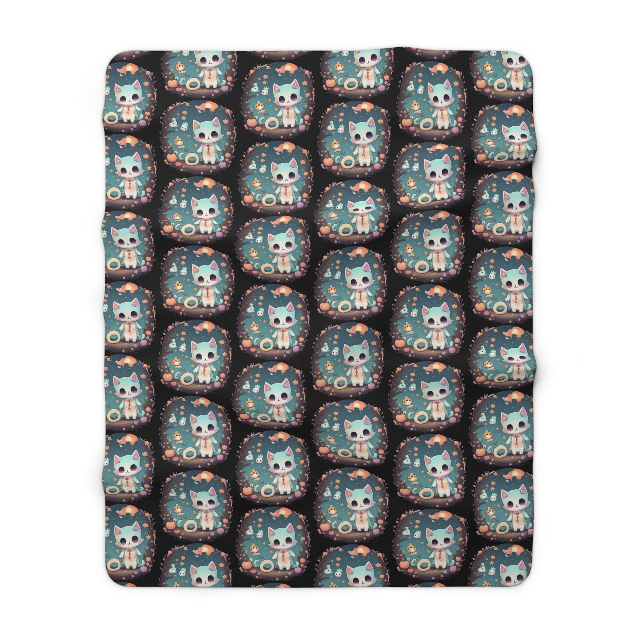 Pastel Goth Cat Throw Blanket — Creepy Cute Kawaii Dark Home Decor