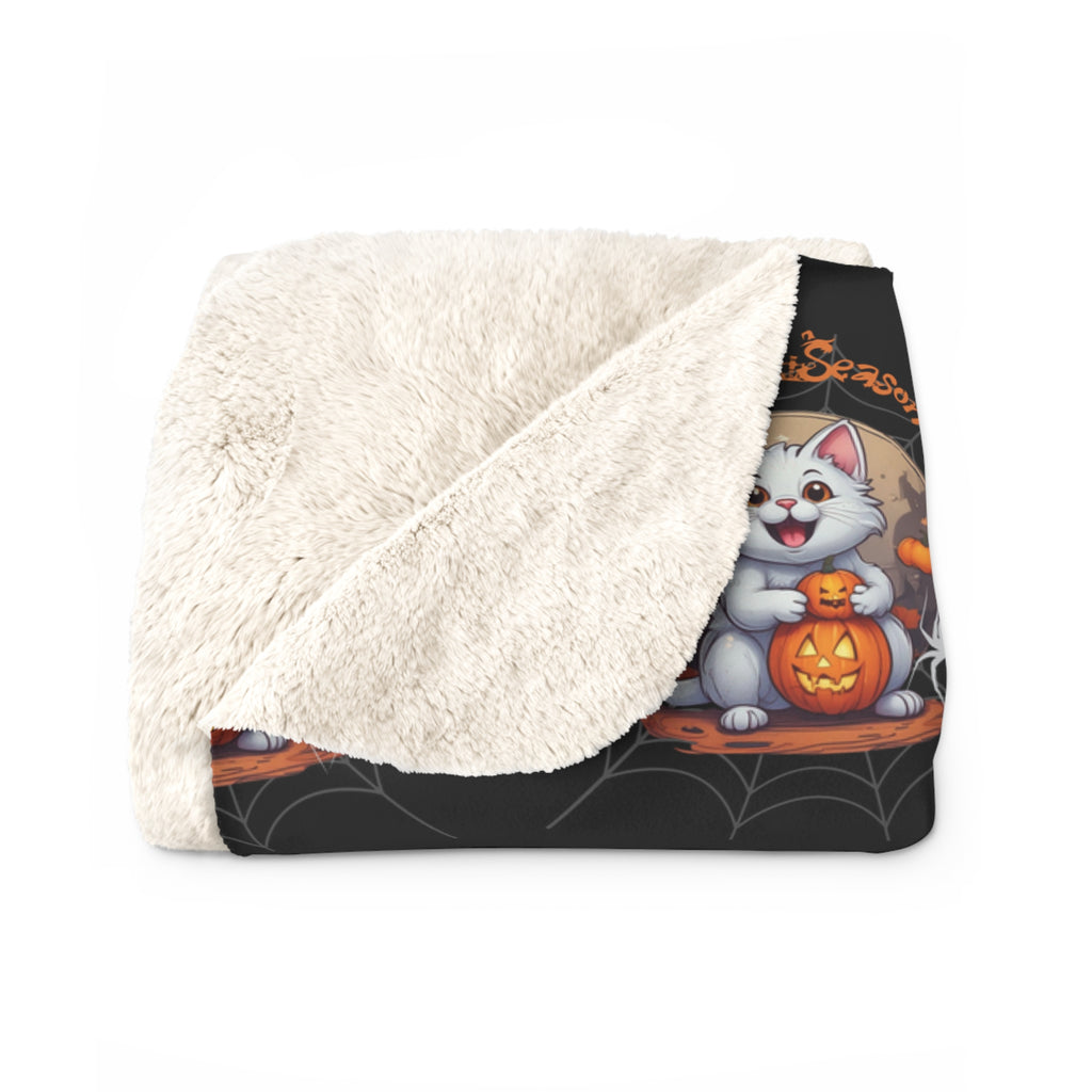Spooky Season Cat Halloween Throw Blanket — Pumpkin Gothic Home Decor