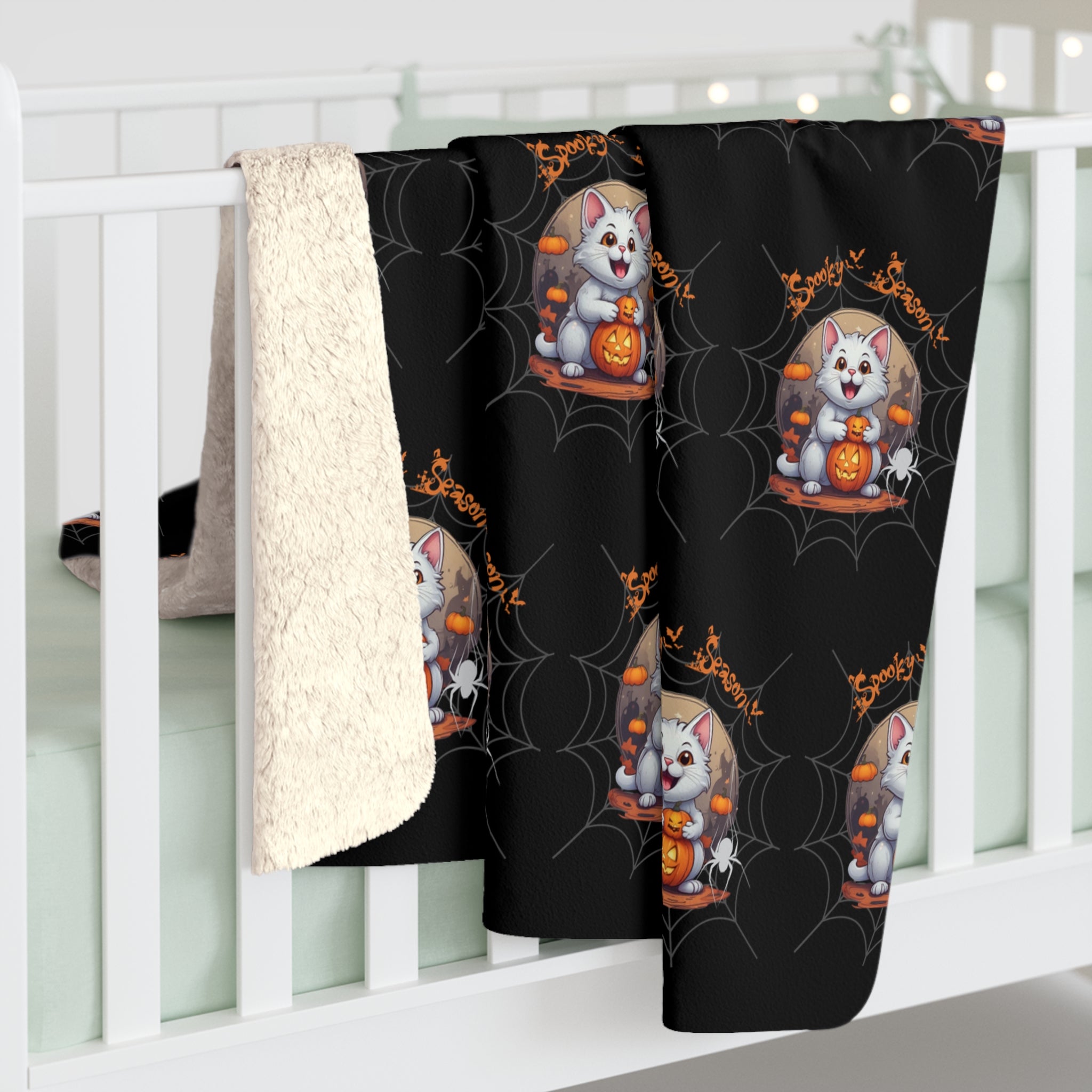 Spooky Season Cat Halloween Throw Blanket — Pumpkin Gothic Home Decor