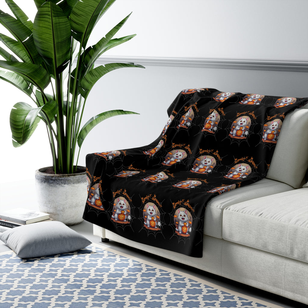 Spooky Season Cat Halloween Throw Blanket — Pumpkin Gothic Home Decor