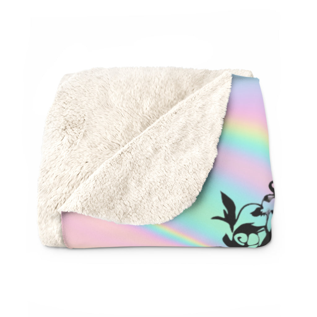 Pastel Goth Sugar Skull Cat Throw Blanket — Floral Gothic Home Decor