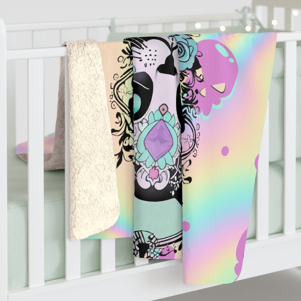 Pastel Goth Sugar Skull Cat Throw Blanket — Floral Gothic Home Decor