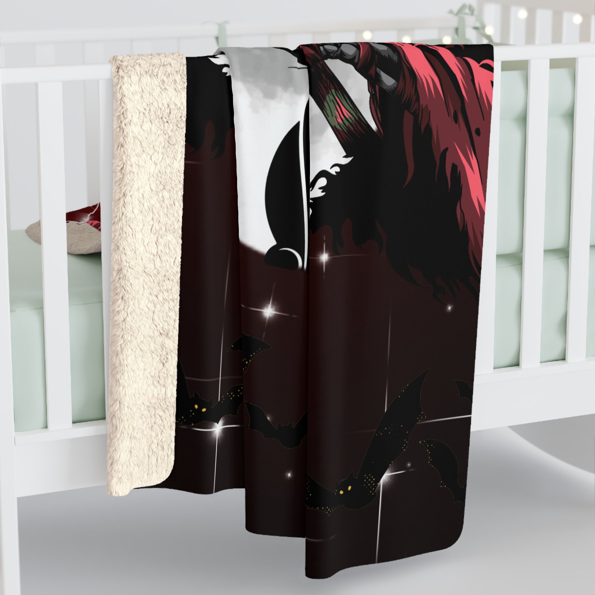 Gothic Black Cat Grim Reaper Throw Blanket — Moonlit Dark Home Decor