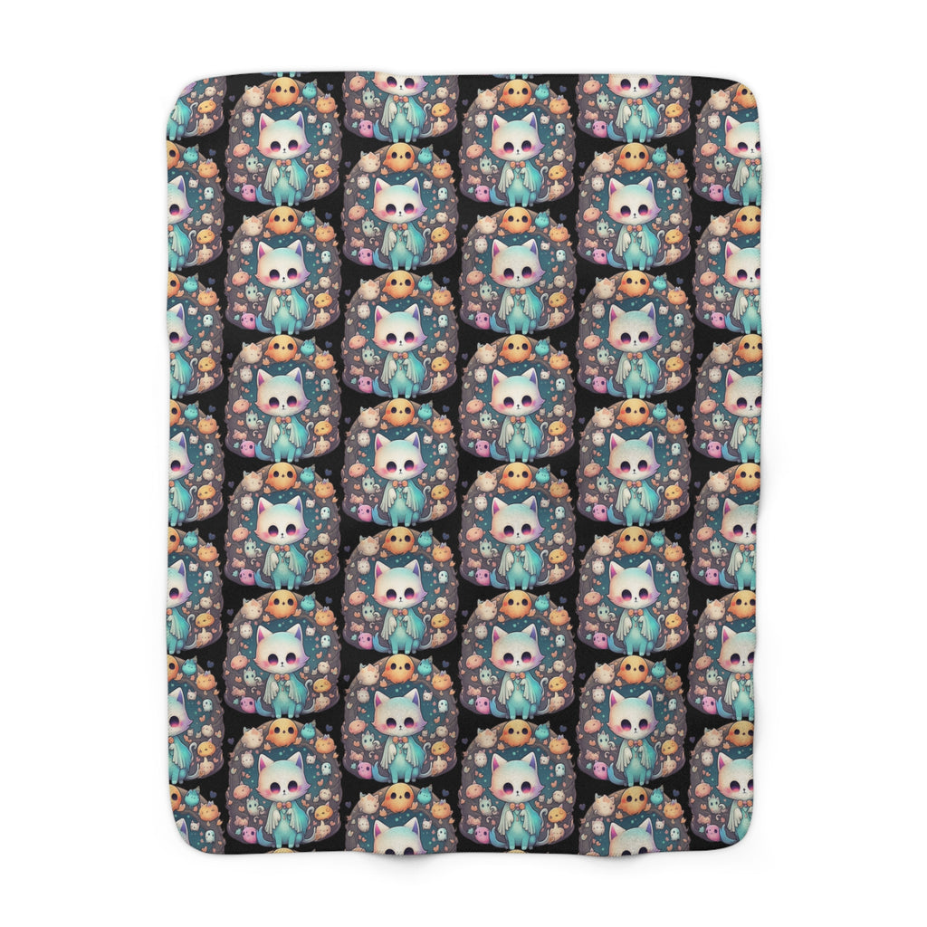 Creepy Cute Kawaii Cat Throw Blanket — Pastel Goth Ghost Dark Home Decor