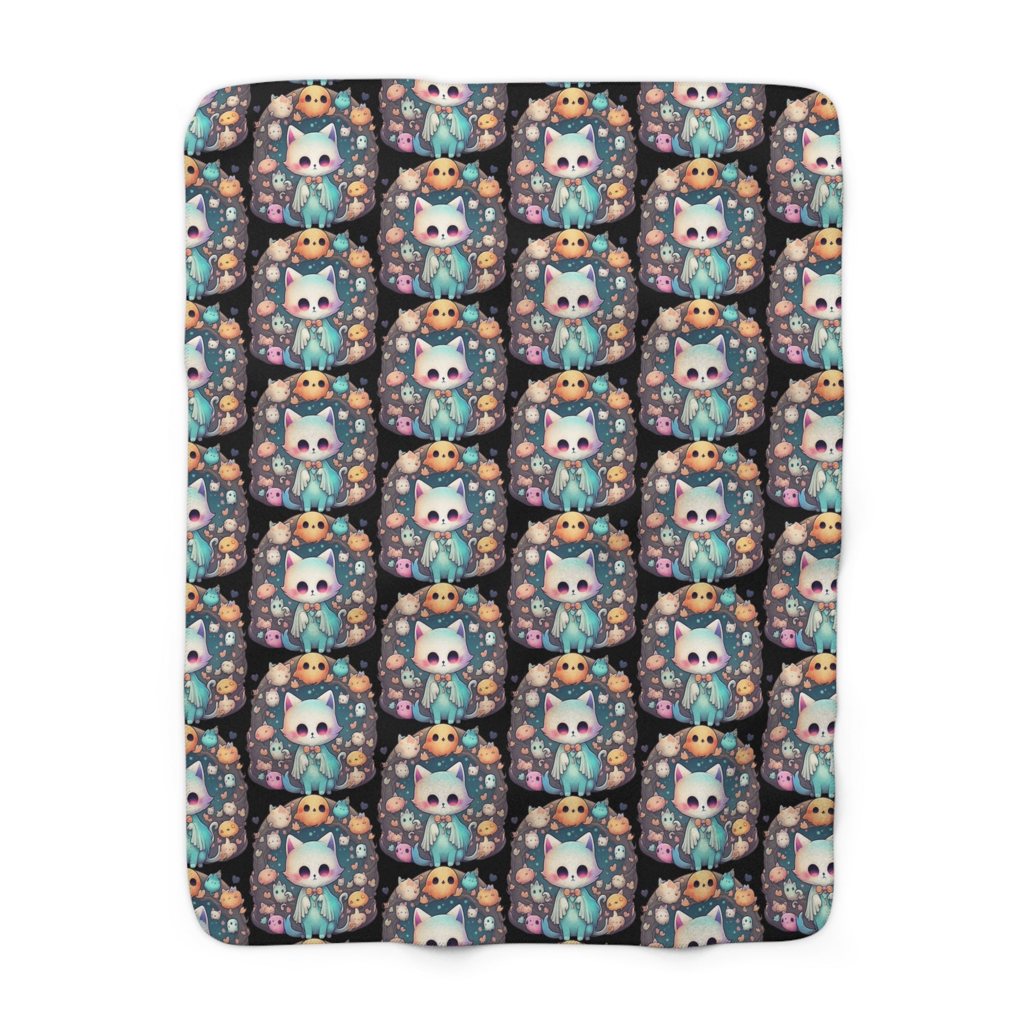 Creepy Cute Kawaii Cat Throw Blanket — Pastel Goth Ghost Dark Home Decor