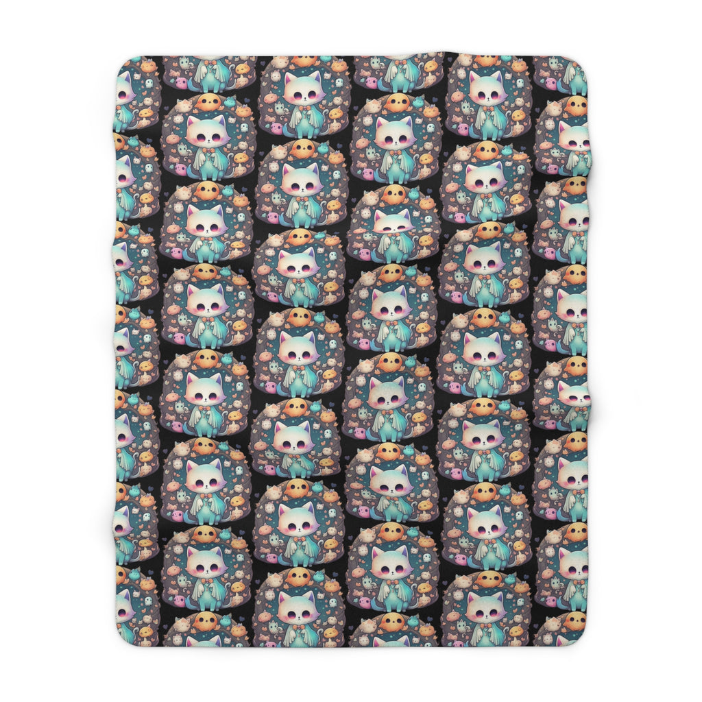 Creepy Cute Kawaii Cat Throw Blanket — Pastel Goth Ghost Dark Home Decor