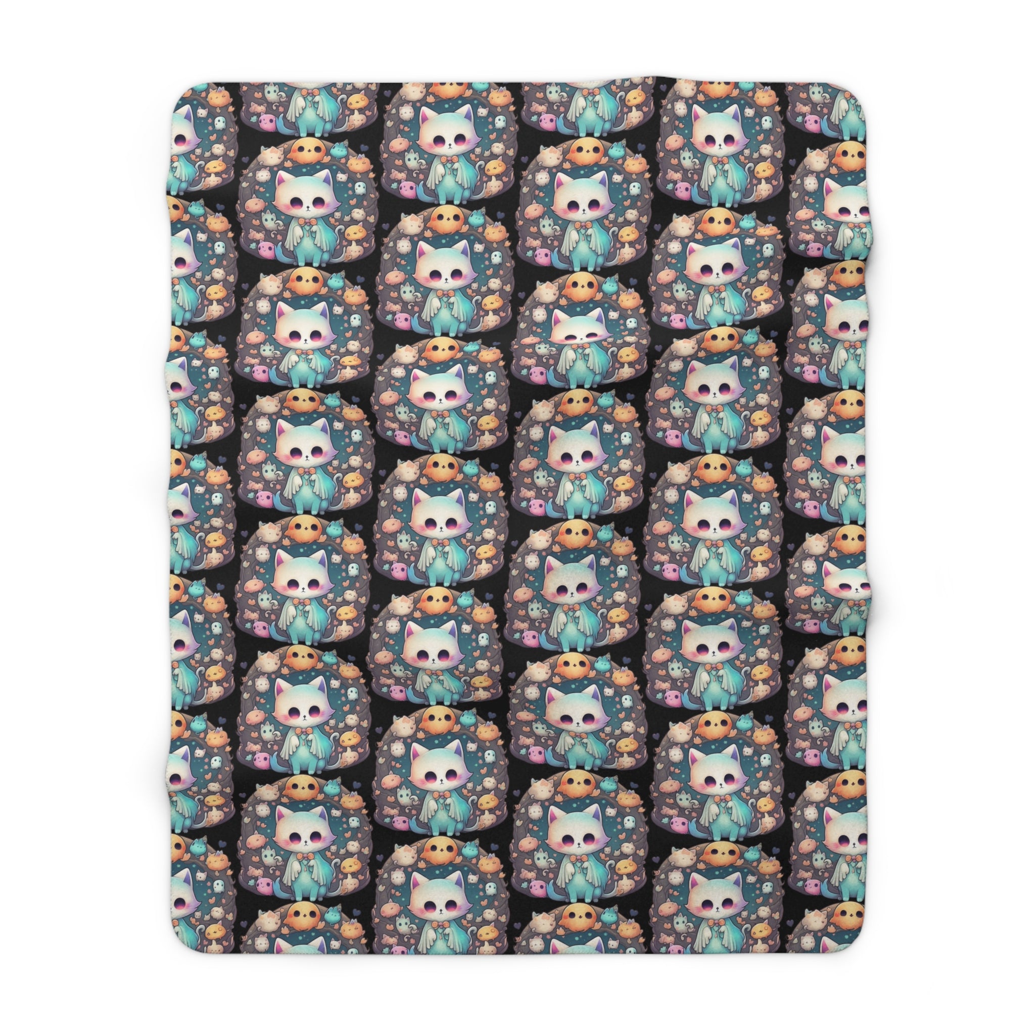 Creepy Cute Kawaii Cat Throw Blanket — Pastel Goth Ghost Dark Home Decor