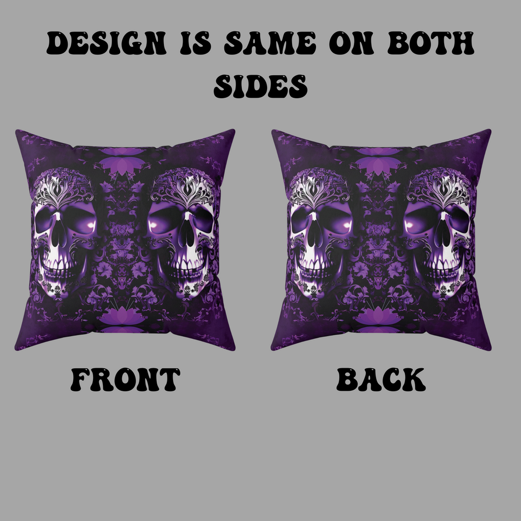 Purple Gothic Skull Throw Pillow — Damask Dark Home Decor