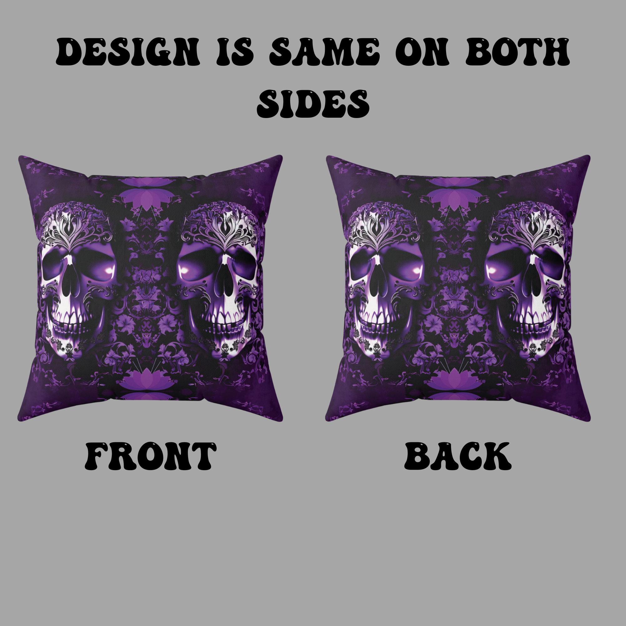 Purple Gothic Skull Throw Pillow — Damask Dark Home Decor