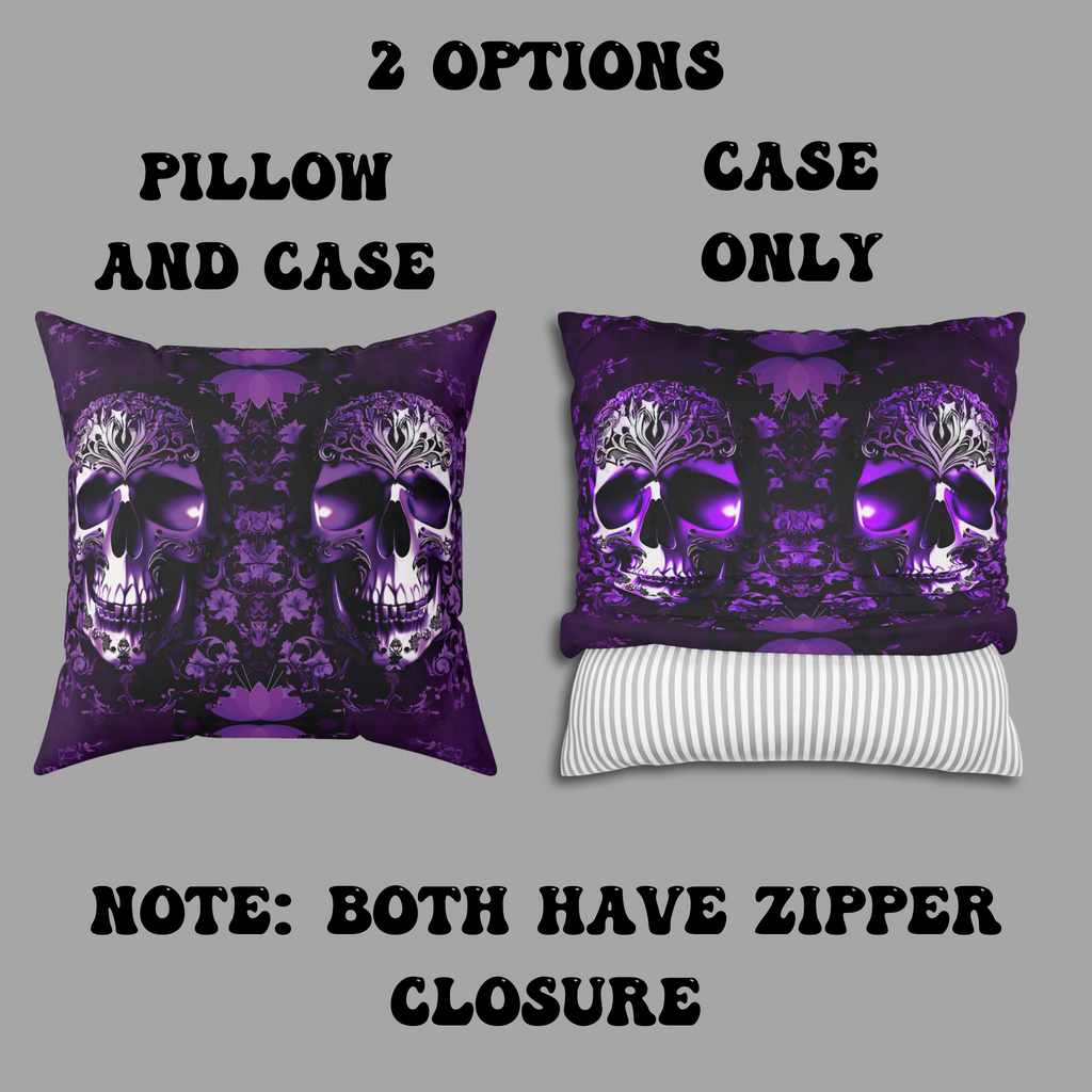 Purple Gothic Skull Throw Pillow — Damask Dark Home Decor
