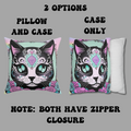 Pastel Goth Sugar Skull Cat Throw Pillow — Floral Gothic Home Decor