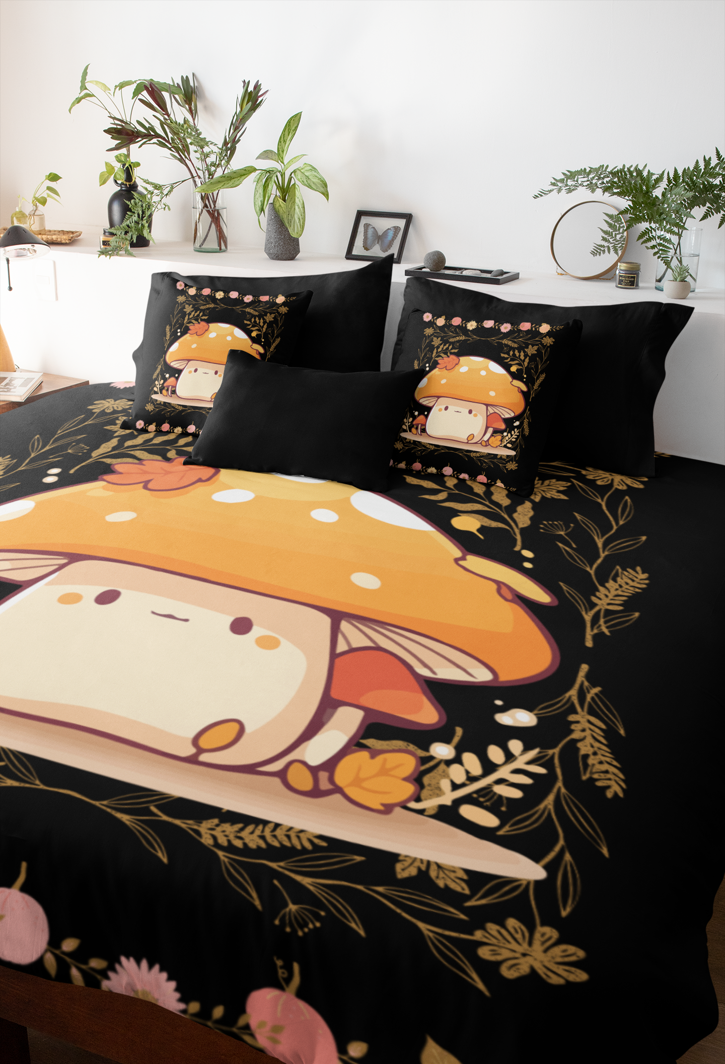 Dark Cottagecore Mushroom Throw Pillow — Forest Witch Kawaii Home Decor